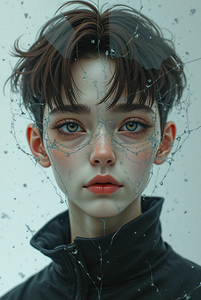 A painting about face-changing,1 boy,(Ask to face the person head-on)The glass ball shattered in the blink of an eye、The boy changed one女孩的脸,Bubbles in the water rise slowly、The boy changed one《Saint Seiya》The "blackening" of Saga's face in,The boy painted on his face、In the mist, the boy changed into the face of a thousand-year-old male demon.