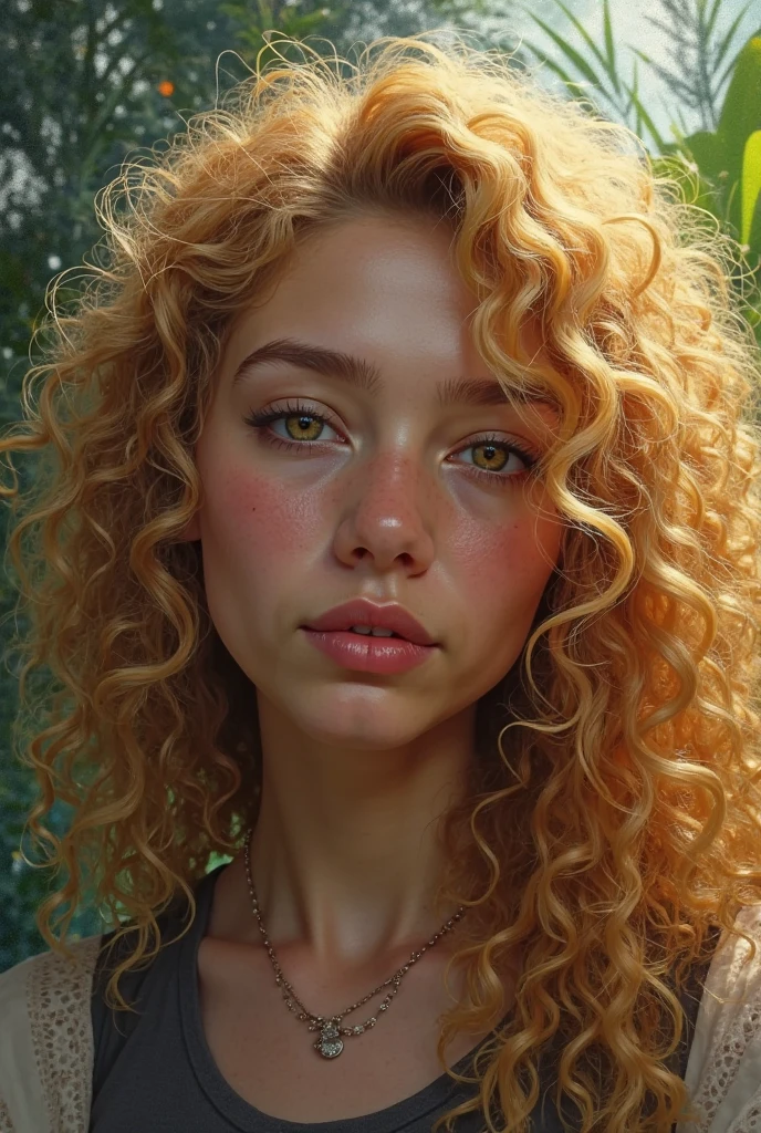 a photo portrait of a beautiful girl with curls and lots of freckles, (dirty blonde hair:1.10), (face portrait:1.5), dramatic light, Rembrandt lighting scheme