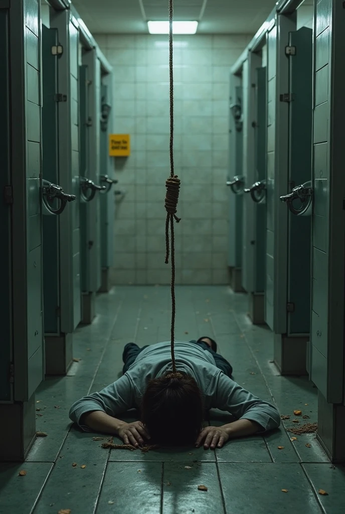 Tied up man hanging upside down