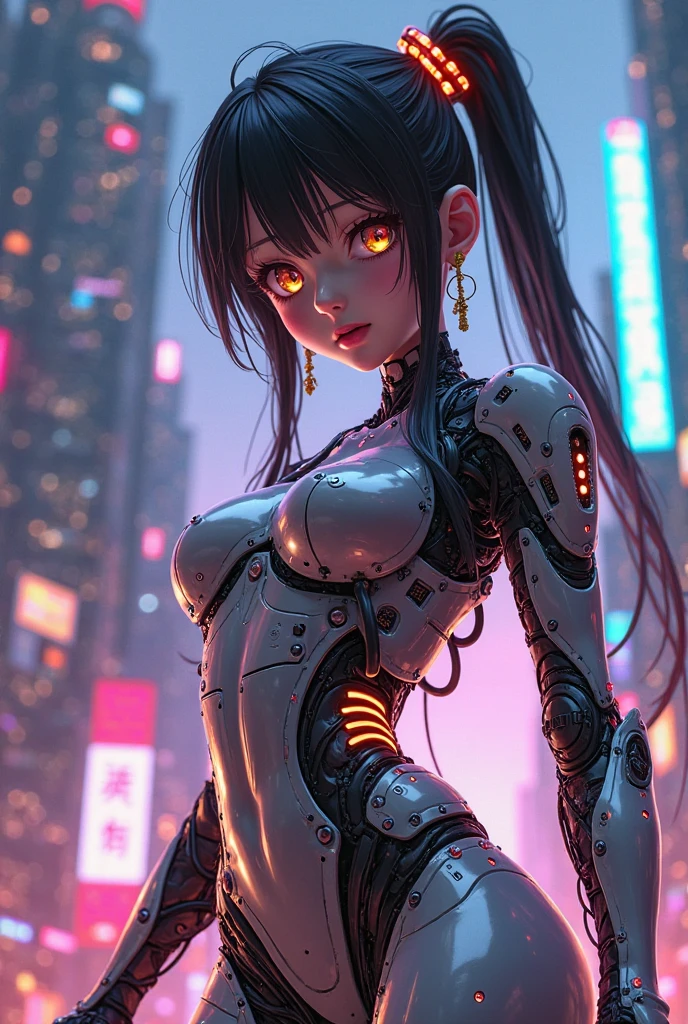A female Mechatronic anime version singing dancing pop star with rap clothes 