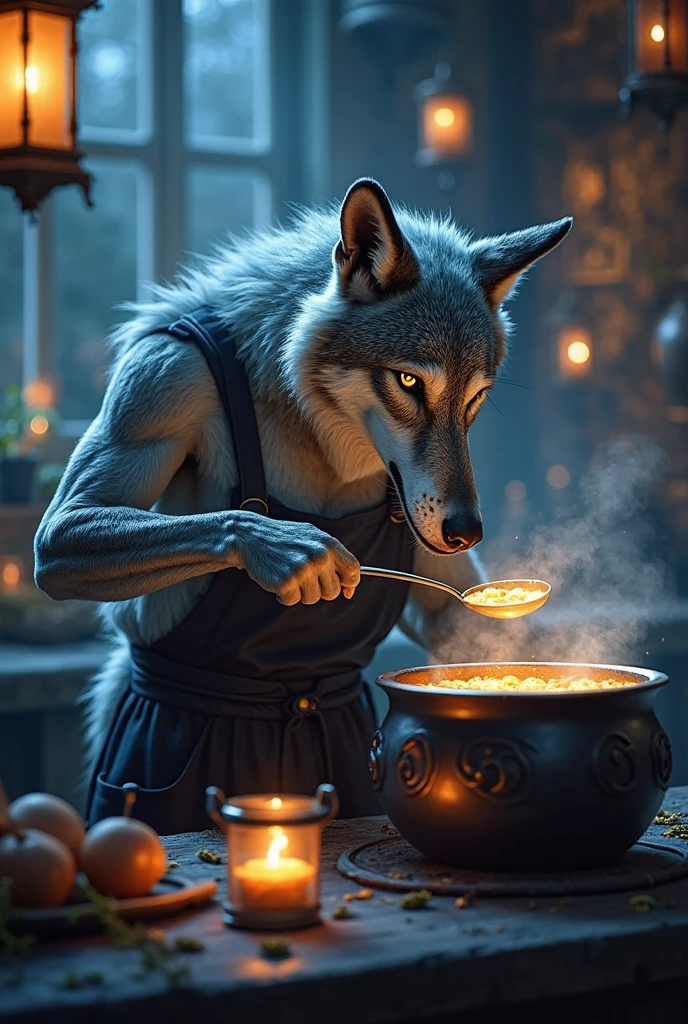 solo, male, (slim), (male anthro possum):1.3, grey body, white belly, (inside a cooking pot):1.3, (kemono:1.4)
(inside a black cooking pot) (black thong, red pattern:1.2),
detailed eyes, possum tail, covered in vegetables ((body portrait)),
, (detailed eyes, green eyes, glowing eyes):1.1,
(outdoors:1.35), giant cooking pot, forest, candle, night, (particles ,firefly, blue glowing):1.3,
detailed background, photorealistic, realistic hands, 8k HD,
(dark shadows, wide dynamic range, hdr, low light:1.2),
by (by Pino Daeni, (by ruaidri), (by virtyalfobo), (by Kenket).
