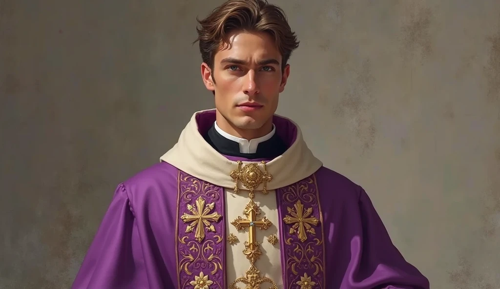 a hot latino catholic priest with medium long hair, thick pectorals getting out of tight cassock, huge bulge boner, hyper detailed, photorealistic, high resolution, 8k, best quality, intricate details