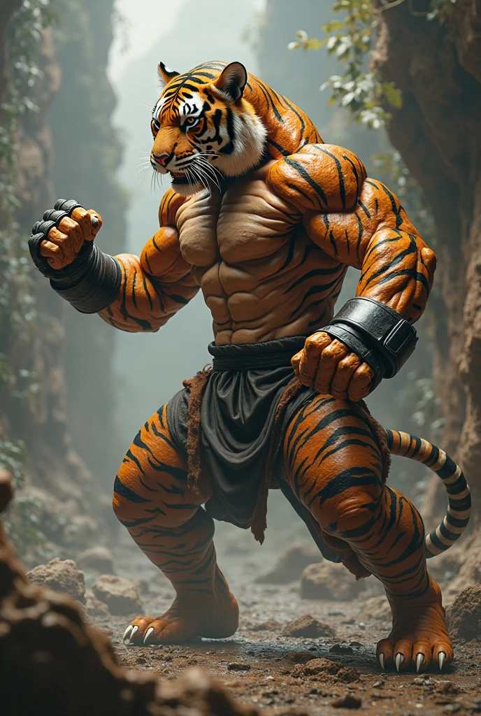 Muscular anthropomorphic tiger with erect penis and dildo in the anus