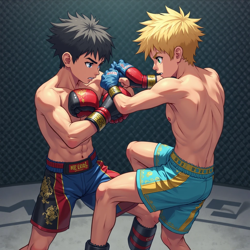 anime character with a muscular man in a boxing ring, hajime no ipo box fight, posing for a fight intricate, boxing match, fight pose, in a boxing ring, brutal fight, knockout punch, resting after a hard fight, muscular!!, in a fighting pose, posing for a fight, fighting pose, boxing, asuka suit under clothes!, sfw version