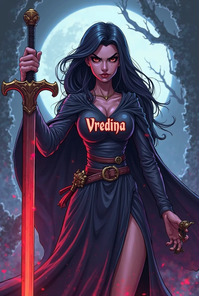 a dark grey long haired Furry girl with a tail and wolf ears holding the flag of Venezuela, She is wearing a purple dress with lighter purple lines and gloves