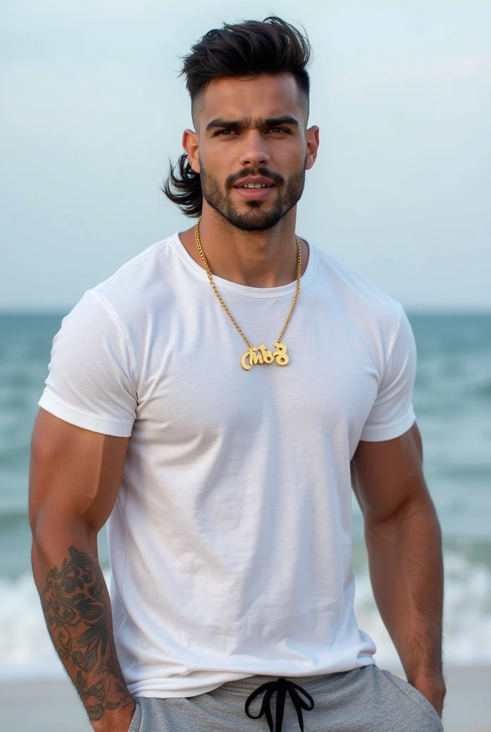 "(best qualityer,realisitic:1.37),portrait of a 35 year old person, dark-haired man, Buzz Cut, intense gaze,detailedeyes,eyes browns,Detailed lips,strong facial features,fine wrinkles,natural lighting,strong chin,determining expression,subtle stubble,neutral background,bright coloured"