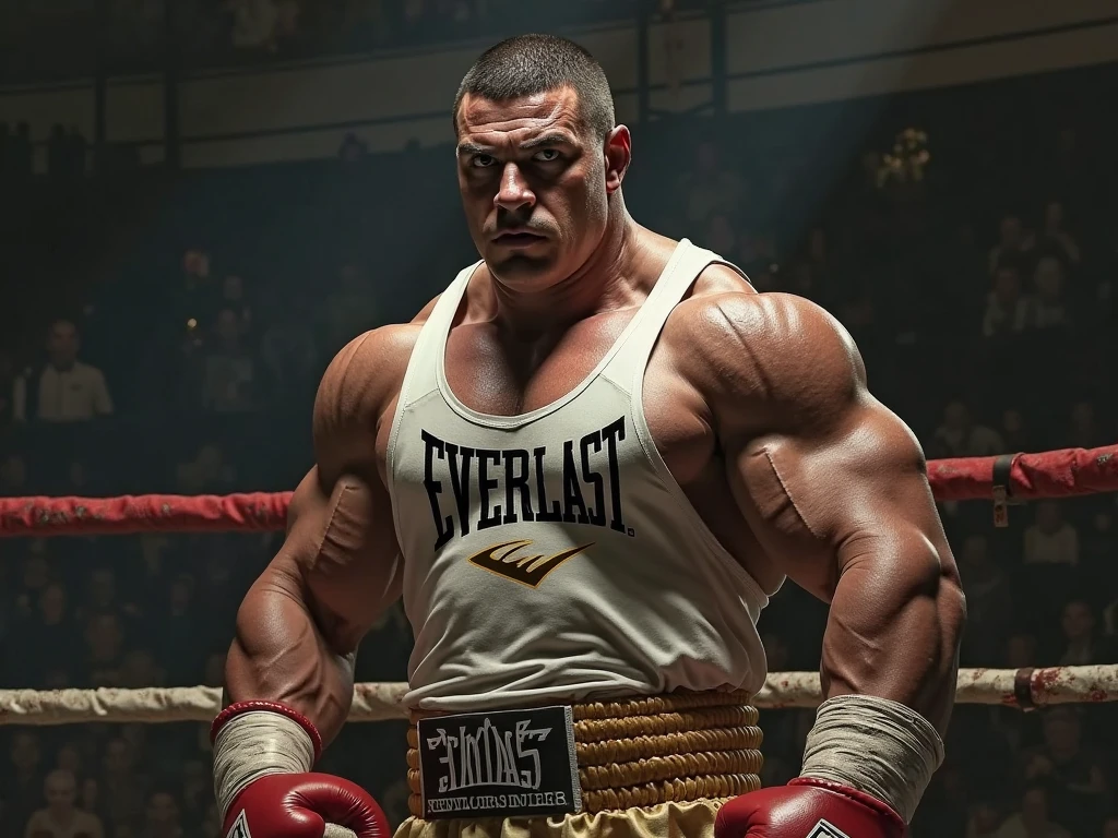 3D Photorealistic, Masterpiece realistic, best high quality, perfect details, RAW Photo, intricate details, nice lighting, 4K, detailed background, In the championship boxing match, A determined muscular boxing champion 45-year-old man, perfect wrinkle wearing pure white boxing trunk and red boxing gloves. wide abs (wide abs:1.4). His faces marked with grit and determination. Crowded audiences and nice lighting, nice face lighting, serving a boxing battleground. The banner signs overhead cast a surreal, flickering glow, adding to the atmosphere of raw energy. He looks firm in powerful boxing stances, as ready to start the fight in a next second. Unnoticed by the world beyond. It's a fight born of pride, rivalry, or perhaps a deeper conflict and pride, and it rages on with an intensity that can only be found in the unforgiving boxing stadium of the city. Intricate details, details of physic muscle, perfect body anatomy, perfect hand anatomy. hot beard, (look at viewer:1.6), (straight face:1.2), view from bottom (view from bottom:1.3), mouth open (mouth open:1.2), destroyed (destroyed:1.8), exhausted (exhausted:1.9), dominated (dominated:1.8), bruises (bruises:1.9), shirtless (shirtless:1.9), bodily fluid (bodily fluid:1.8), weaken body (weaken body:1.9), bruised body (bruised body:1.99), bruised abs (bruised abs:1.99), bloody abs (bloody abs:1.9), groaning, vomiting, puking, blook puking, blood vomiting (blood vomiting:1.8), saliva puking, saliva vomiting (saliva vomiting:1.79).