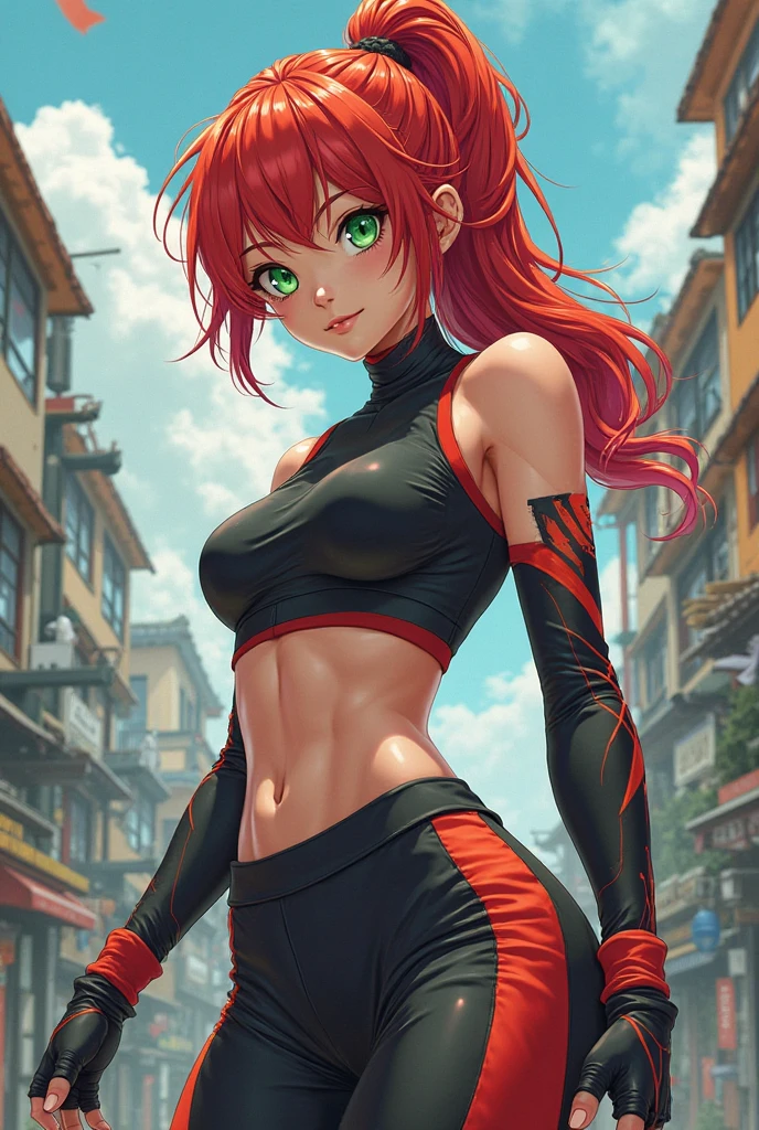 Masterpiece, best quality, high-res, extremely detailed, 1 girl 18 years old lookig very arrogant, in shape, fitness, (she is the villain, she is the final bosemale focus)), woman, tomboy, marimacho((,breasts are exposed,)) pink nipples, topless