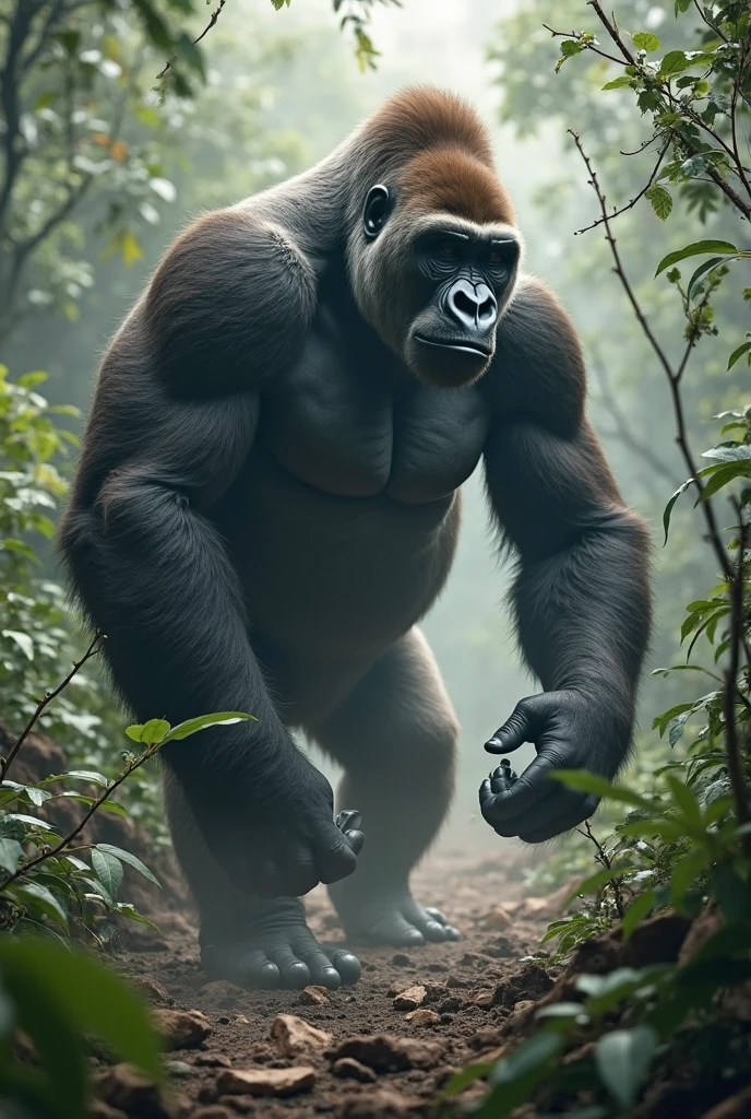 A fictional animal that is a hybrid of a gorilla and a horse Natural Light Best Quality Fusion ratio is 50%Each