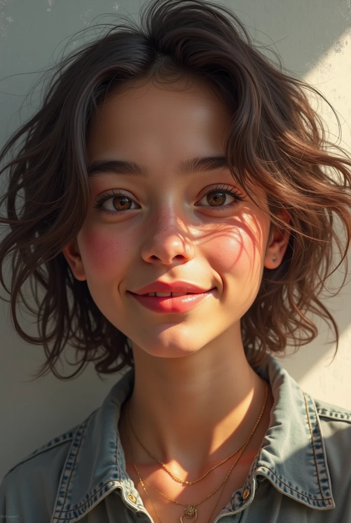 (chalk art style, textured, vibrant, hand-drawn, detailed:1.2) portrait <lora:LauraTaylor_v1:.9> LauraTaylor, focus on smiling face, wearing a thin sweater , her hair is styled as short layered hair,