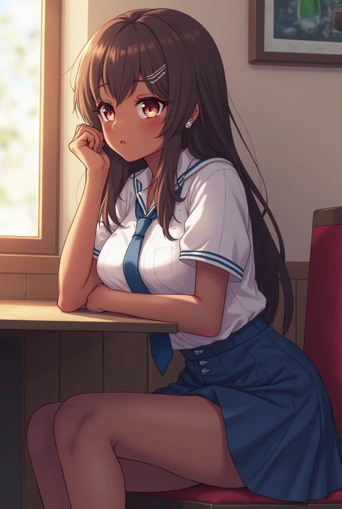 NSFW　Tohsaka Rin, Aqua Eye, (Black Hair:1.5), hair ribbon, Long Hair, ribbon, Side Lock, Both sides up, (Parted bangs:1.5), break (brown Sweater vest:1.2), collared shirt, Homurahara Academy uniform, neck ribbon, red ribbon, ribbon, , shirt, Sweater vest, white shirt, break indoors, classroom, break looking at viewer, (Cowboy Shot:1.5) break (masterpiece:1.2), Highest quality, High resolution, unity 8k wallpaper, (figure:0.8), (Beautiful attention to detail:1.6), Highly detailed face, Perfect lighting, Highly detailed CG, (Perfect hands, Perfect Anatomy),　Sit on a chair　Cute white panties　Spread your legs　Spread your legs