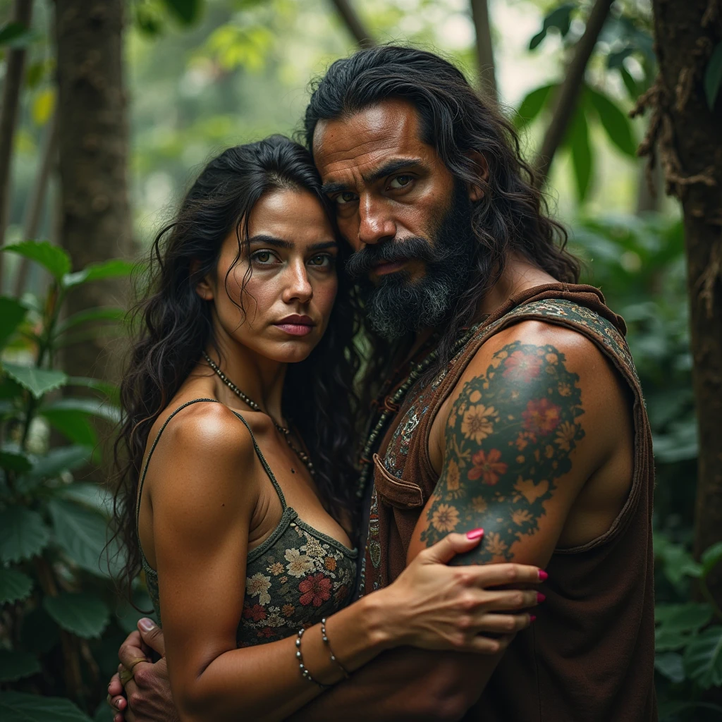 Muscular Handsome European ( tall&==((short-haired))) shirtless barbarian man absolutely surrounded and being hugged and touched by (((three))) sexy women punk primitive harem girlfriends bitches feeling his muscles and groin, women: curvy with wide hips and nice asses in flattering sexy primitive fantasy clothing, tunics and togas and robes and dresses, women: black hair and blonde and redhead, European and Asian and middle eastern and African and indigenous , each person has a different hair color and race and skin color, three of the hottest women to ever live , loving this man, the three women share him as a boyfriend and enjoy helping him feel pleasure together, there are so many gorgeous women are here around this one man, expressions of ecstasy and joy and love on their faces, wrestling , hugging, tackling, massaging, grinding, Flirtatious, sexy medieval fantasy clothing made of fur and silk, lounging in a tent in a magical forest, worshipping him, sexual, kissing, sexualized positions, glowing glistening wet skin, tattoos, , jewelry, faces of pleasure and joy, pressing themselves together, romance novel cover poses, women competing for attention , one woman to his right and one woman to his left and one woman behind him, full body shot, (((ONLY ONE MAN))), orgy,
