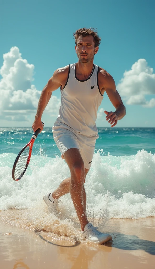 16 year old teenager with good physique playing in the water, adidas oversize shorts