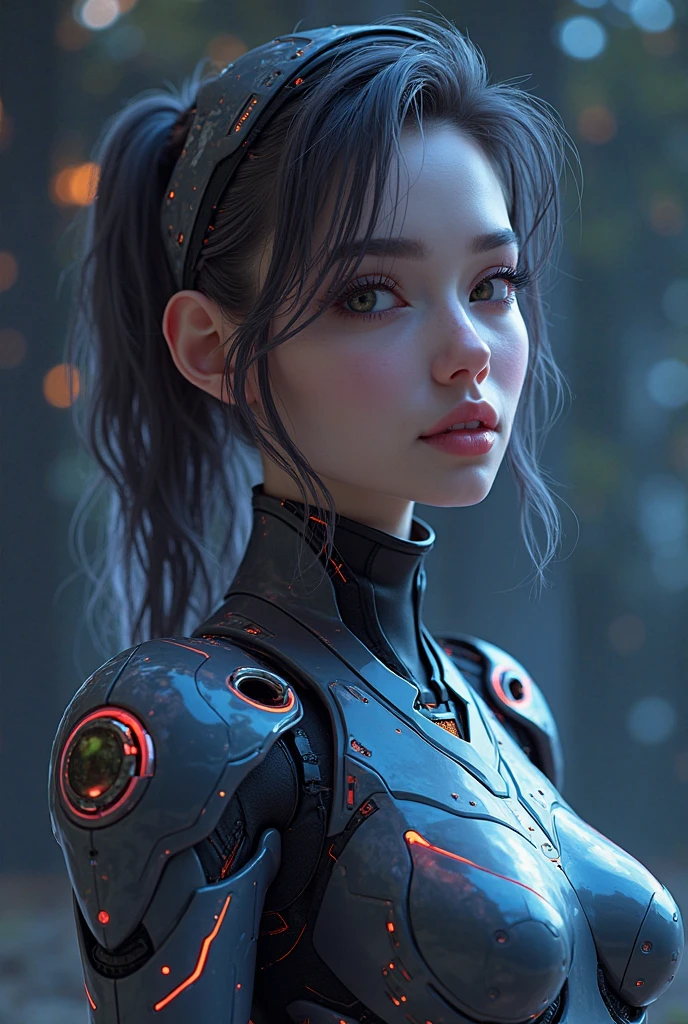 a cute nude girl in high tech armor, slime body, flat chest, beautiful detailed eyes, beautiful detailed lips, extremely detailed eyes and face, long eyelashes, futuristic cyberpunk, neon colors, intricate details, mecha, volumetric lighting, cinematic composition, photorealistic, 8k, (best quality,4k,8k,highres,masterpiece:1.2),ultra-detailed,(realistic,photorealistic,photo-realistic:1.37)
