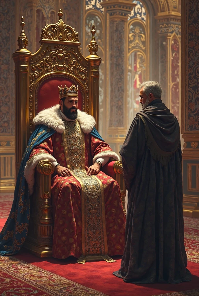 A man is talking to the king in the royal court