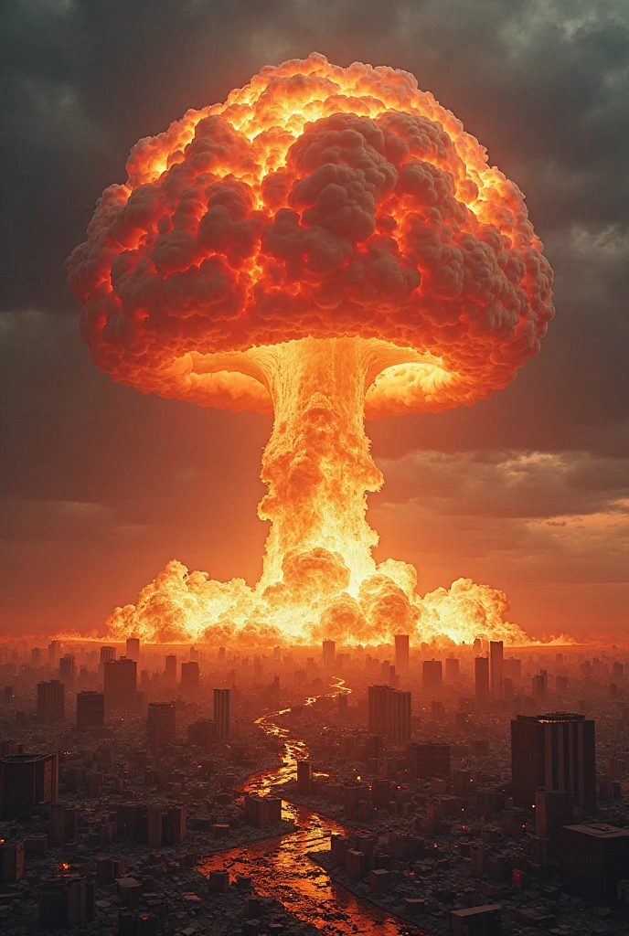 Create a haunting scene depicting the moment of the atomic bomb detonation over Hiroshima. 