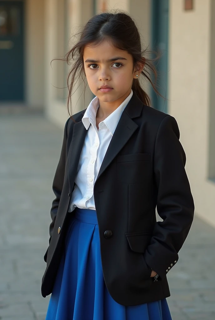 masterpiece, best quality, ultra-detailed, 1girl, 11 years old,daug (score_9, score_8_up), score_7_up, score_6_up, score_5_up, score_4_up, Nayuta, 1girl, ringed eyes, black hair, yellow eyes, best quality, young, black coat, open coat, trench coat, white collar shirt, black necktie, black pants, black belt, red background, creepy, grain, blood on face, smile, medium hair, single braid, glowing eyes, dark theme, low light,