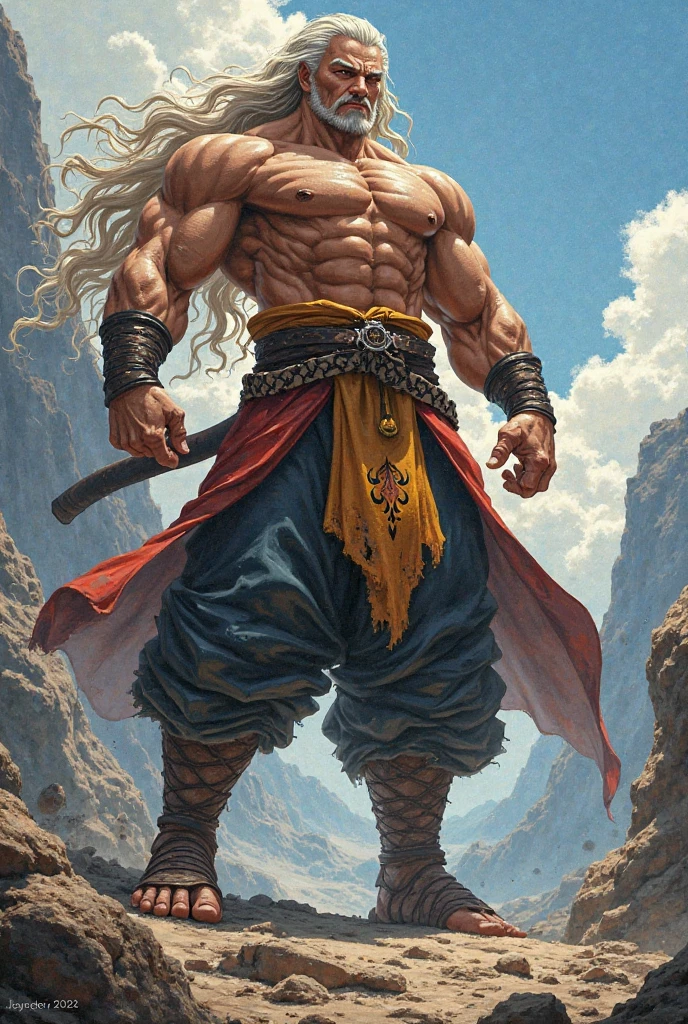 Axel has an imposing stature, with about 2,20 meters high. Her long, white hair falls in voluminous waves, adding a touch of elegance to your look. He has a very strong physique, with well defined muscles. Axel is often shirtless, showing off his impressive musculature. Her mahwa style is reflected in her overall appearance., with attractive and expressive facial features.
