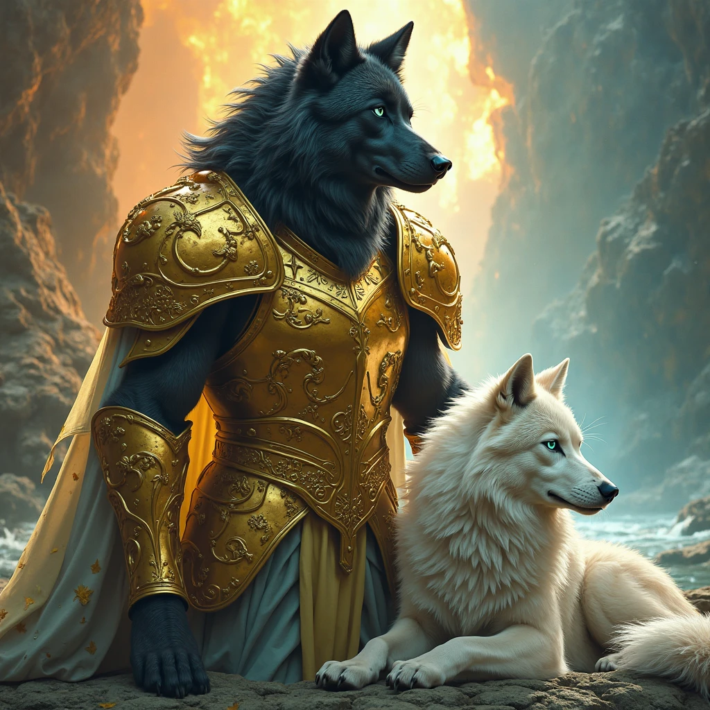(photorealism:1.2), built up hades, dark golden skin wearing a black and gold crown, gateway of the greek underworld, hard lighting, fire and lava in background, holding a giant chihuahua with three heads and giant fangs with a strong leash, steady pose, realistic, intricate details, warm colors