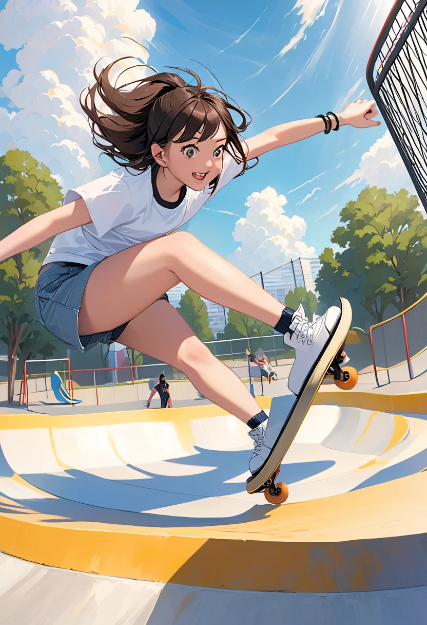 (masterpiece, Highest quality), Young Girl、Huge breasts、Playground equipment、low length