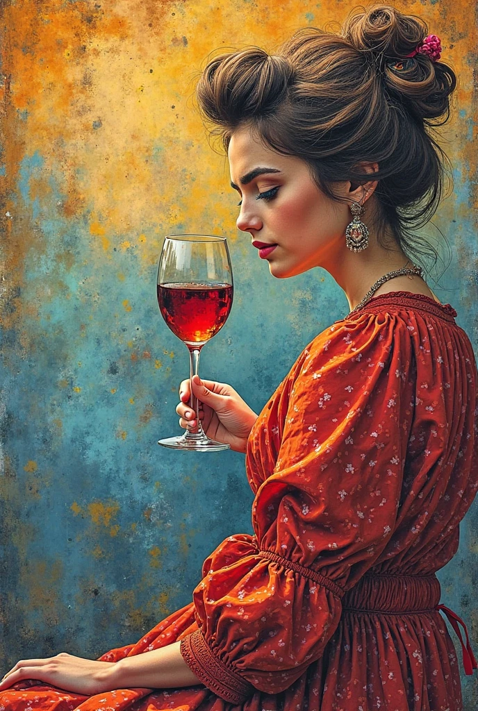 painting of a woman sitting at a table with a glass of wine, vladimir volegov, painting vladimir volegov, wadim kashin. ultra realistic, sensual painting, volegov, by Vladimir Novak, garmash, she holds a glass of wine, by Wadim Kashin, ( ( konstantin razumov ) ), by Marek Okon