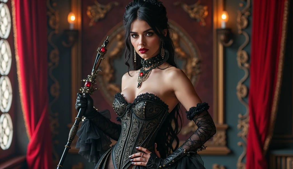 masterpiece, beautiful undead zombie lich queen, spooky castle throne room background, cowboy shot, dark fantasy, intricate, highly detailed, by luis Royo, 1girl, (UHD, 8K wallpaper, High resolution), Cinematic lighting, award-winning, extremely detailed skin, extra detailed face, high detail eyes, photo-realistic, Zeiss 85 mm F/1.4, by Ellen von Unwerth