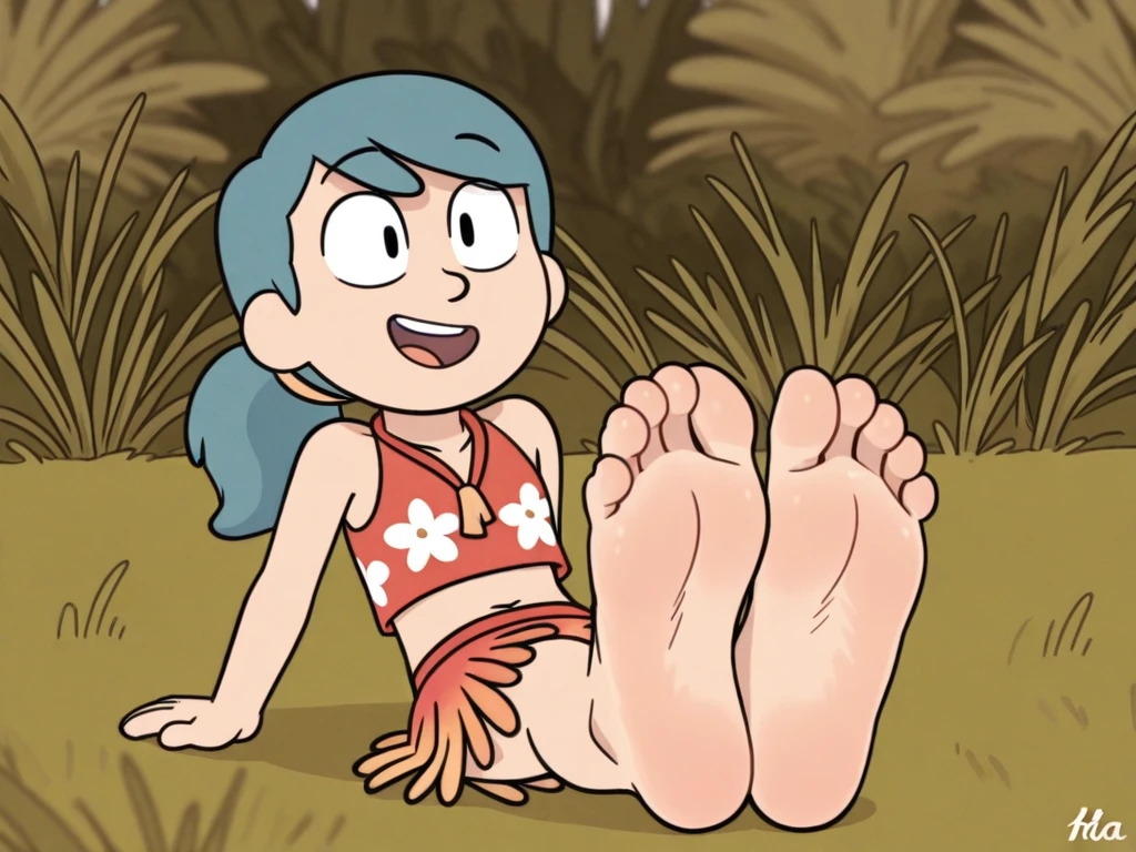 you stumble upon a female fish lady, who is hurt on a rock next on the beach. she has black hair. she is shocked to see you.