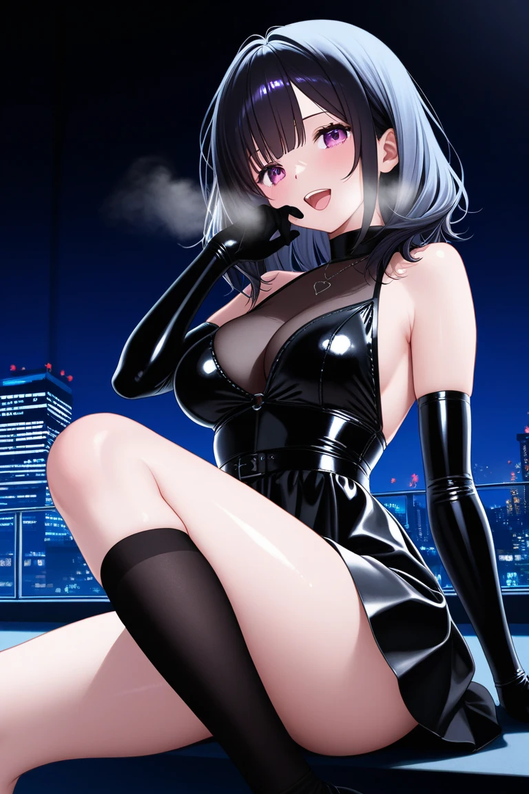 ((Safety、Absolutely safe、Safe and secure、All ages、Safetyセンサー)), (cinematic lighting、key light:Front diagonal 45 degrees, fill light、Backlight、Shadow、blue and orange color palette), accurate human body、knowledgeable person、Correct five-finger、Raw photo、 4K - ultra-vivid、highest quality, masterpiece, ultra high resolution, (reality: 1.4),
(((oil skin,glowing skin、realistic skin texture、fine and beautiful skin、shiny skin、shiny skin)))、
upper body shot, camera angle is low, written boundary depth, Focus on the center, fine eyes, perfect face and eyes、
At amusement facilities, game machine, game machine,
girl, black short bob, early teens, black oversized shirt with pockets, black mini skirt, Purple collar, black face mask, earrings,
thin, Are standing , Naughty,
zettai ryouiki, Absurd Solution, absurd, highest quality, (((big breasts)))、