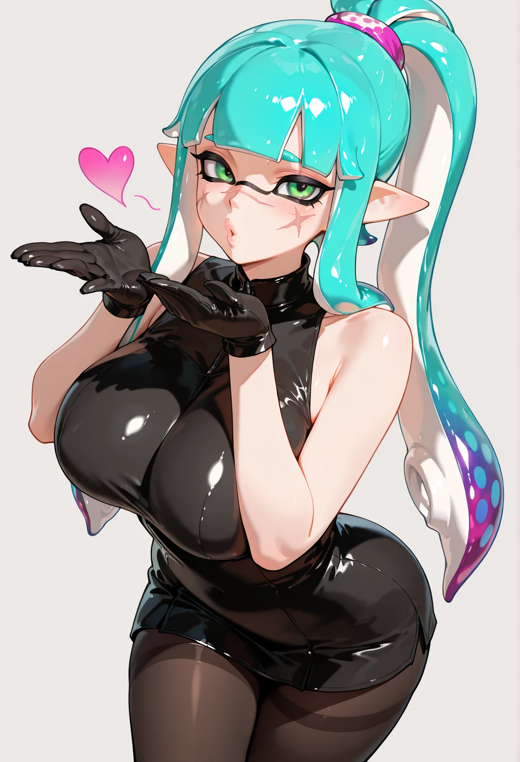 score_9, score_8_up, score_7_up, score_6_up, source_anime, 1girl, solo, lum, long hair, bangs, blue hair, blue eyes, horns, aqua hair, eyeshadow, hairband, antennae, bee costume, black leotard, wrist cuffs, fake insect wings, fishnet pantyhose, an apiary, against the backdrop of many beehives, whole mouth filled with honey, licking honey from fingers, look at viewer, big breasts, blush, fang, perfect fingers, 5 fingers, perfect hands, (horny), (flirtatious look),