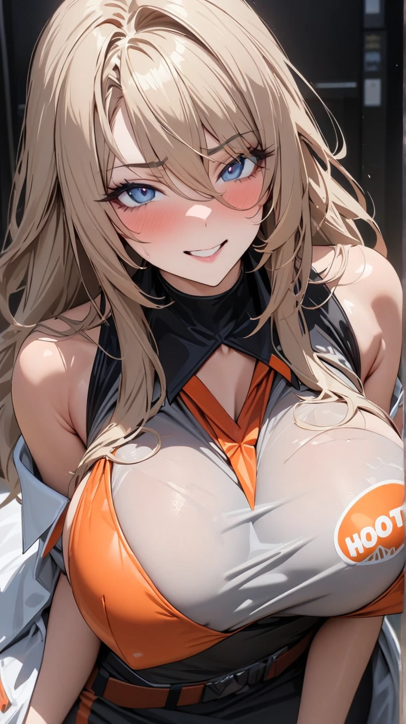 ((highly detailed)), nikke, tove, perfect human hands, (great breast:1.1),masterpiece, best quality, ultra-detailed, glistening shiny, glowing light, ray tracing, HDR, deph of field, (perfect face, detailed face, detailed eyes,perfect hands,perfect fingeredium :1.2),8k,HD,ultra realistic face,ray tracing,perfect lighting,best quality, ultra-detailed, shiny eyes, (looking at the viewer, smiling:1.1), ((1girl:1.2)),cowboy shot,thicc,streaked_hair,((golden gradient hair)),multicolored eyes, gradient eyes, (glowing eyes:1.5), mascara, (fashion make up), (parted lips,blush,cameltoe,mountain, snow, snow montain, ice, iglu, camping),((super detailed background)), dynamic poses, ((8k wallpaper)), (mature female), (((bent foward))), ass, orange body suit, tove outfit, jacket, tight body suit, (((sitting spreading legs))), (((throwing a kiss with hand))), (((heart shaped iris))), marked nipples on cloth