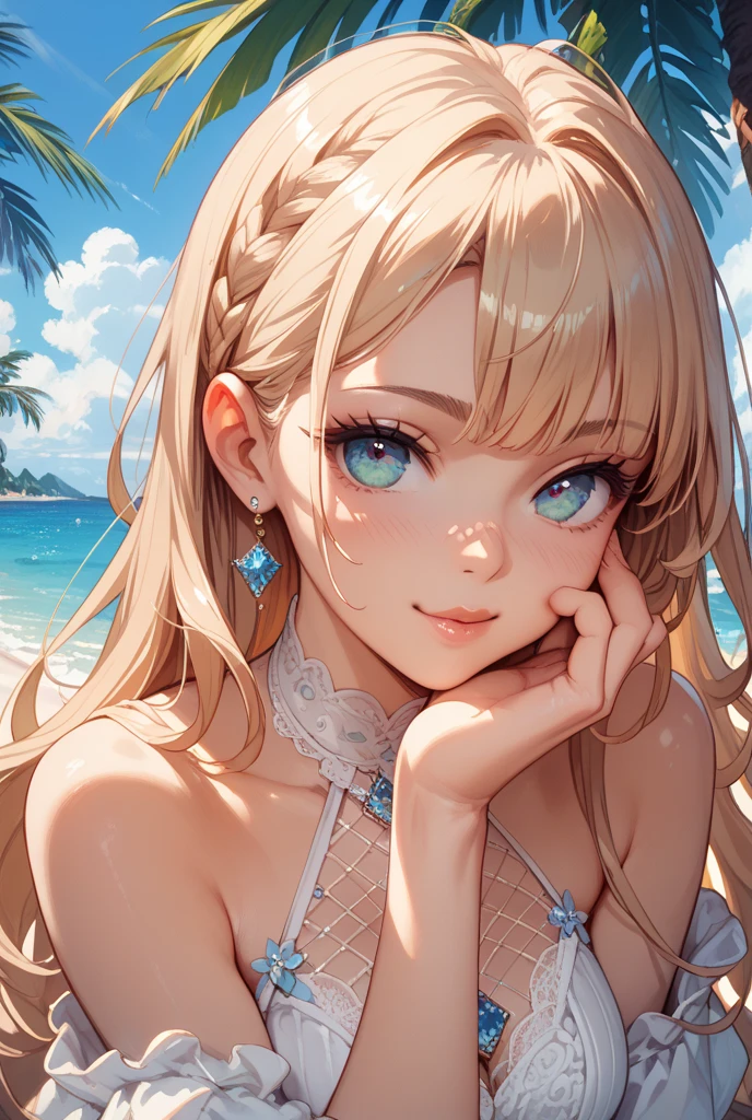 //Character
1girl,
BREAK
//Fashions
Boho-Chic Bandeau Bikini with Crochet Cover-Up
This look features a boho-chic bandeau bikini in a solid pastel color like soft lavender or mint green, The bandeau top has a subtle ruffle trim along the edges, adding a feminine touch, The bikini bottom is a low-rise cheeky cut, enhancing the bohemian vibe, Paired with this bikini is a delicate, white crochet cover-up that features intricate patterns and fringe details at the hem,
BREAK
The cover-up is slightly sheer, allowing glimpses of the bikini underneath while providing a stylish layer, Accessories include a floppy hat, a long beaded necklace, and stacked bracelets with natural stones, The ensemble is completed with gladiator sandals and a fringed crossbody bag, creating a relaxed yet stylish look perfect for a boho beach goddess,
BREAK