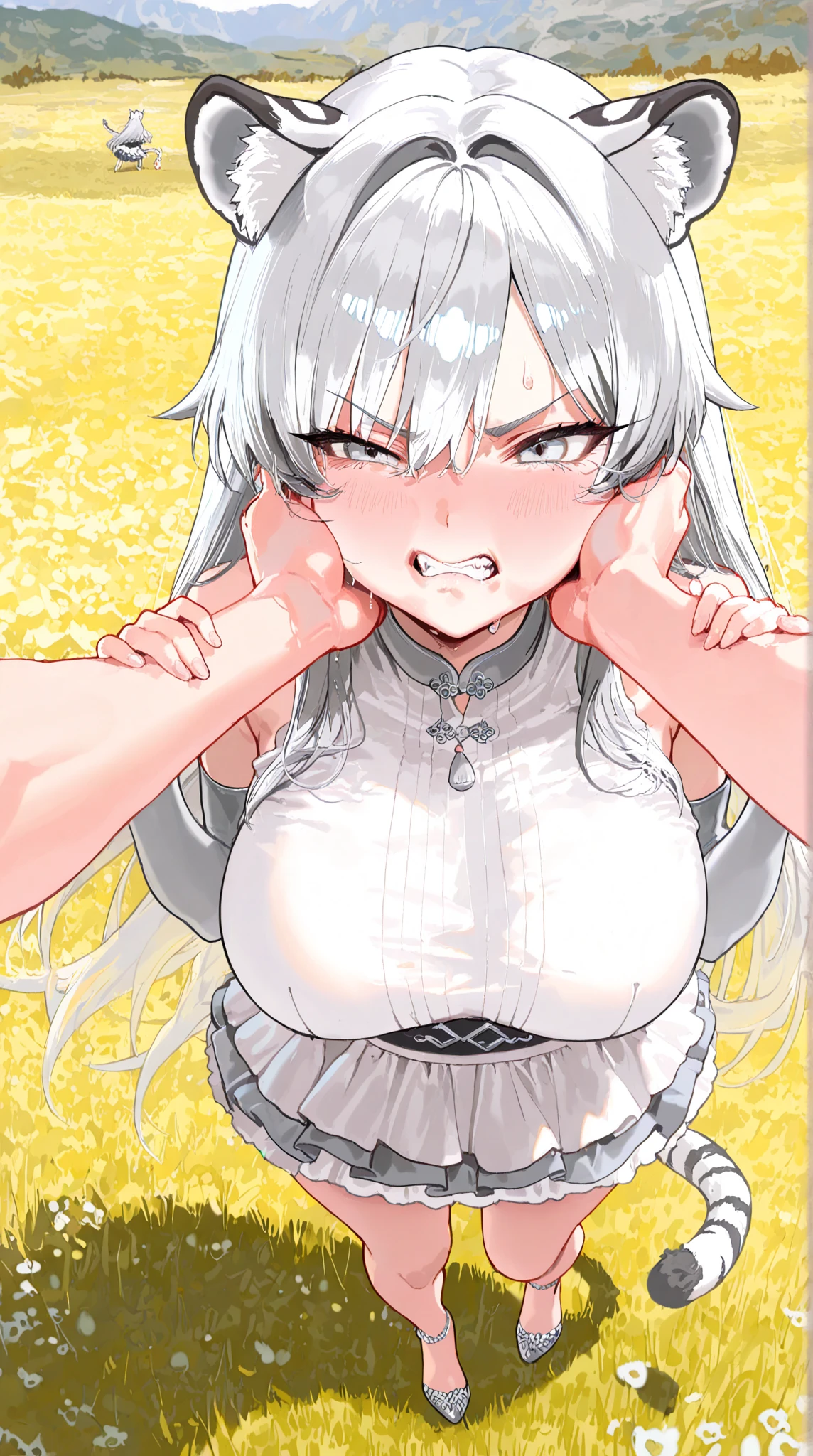 Medieval underground torture chamber background, whole body, Extremely detailed face, Beautiful Woman1, solo, long straight hair, white hair, a crying face, Feverish, thin arms, thin waist, 아주 thin waist, Raised breasts, Bouncy big , Raised nipples, small areola, Expose your breasts, naked, 매우 skinny body, thin body, skinny body, female masturbation, big dildo penetration pussy, big dildo penetration anal, big dildo in pussy, big dildo in anal, Bound by a Rope, Tying tortoiseshell, Tied to a rope and suspended in the air, urinary incontinence, be incontinent, excrete urine, drool from the mouth, climax, orgasm, sweat, feel hot, Warmth, Drained, White smoke rising around the body, White smoke rises around the body., humid description