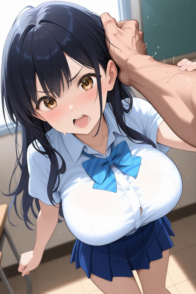 ((Upper Body:1.5))、(Huge breasts、Cleavage:1.7),Anna Yamada,gigantic breasts,smile、(school uniform:1.5)、(In the classroom)、machine、(Wearing a collar:1.5)、Earrings、Earrings,(Delicate facial features:1.5)、(masterpiece, Highest quality, High resolution, Super detailed, 8k, 4K),(Put your hands behind your head:1.5),ponytail,(Beautiful Face:1.5),Sweat,(Steam coming out of the sides:1.5)、My body is wet、Show off your armpits、looks happy,(Sticking out tongue:1.5)、(Cum on my chest:1.2)