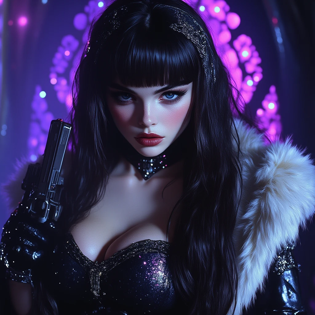 embedding:E-GM\E-Girlansion_Blackee is a girl with normal hips in a colorful dress and fur coat posing for a picture looking at the viewer, wearing edgTM_style fashion, eccentric clothing,  16K, Award Winning, Best Quality, High Quality, Highres, Masterpiece, Super Detail, Photography Style, Photorealism Style, Hyperrealism Style, Hyper maximalist, Fashion Photography, Glamour Photography, embedding:Positive\epiCPhoto,   