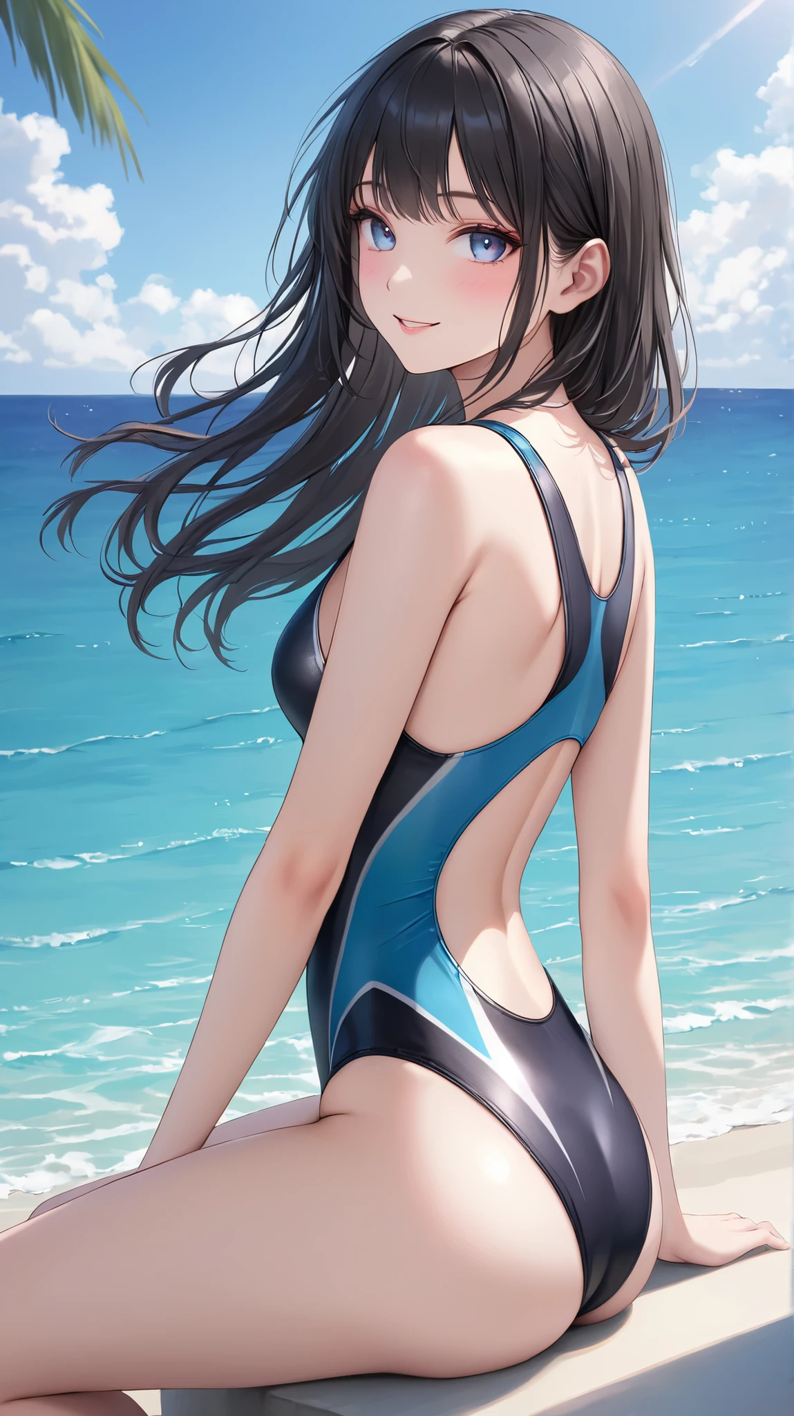 Black silk swimsuit slim real person