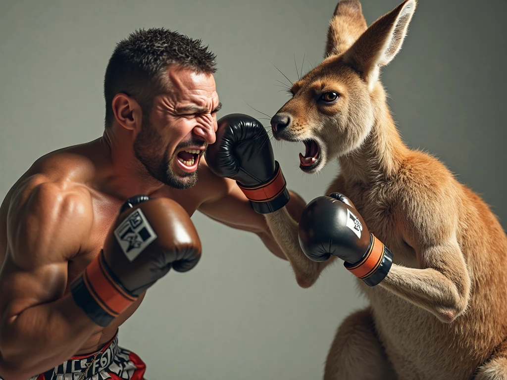 Has a rockie balboa fighting with a kangaroo