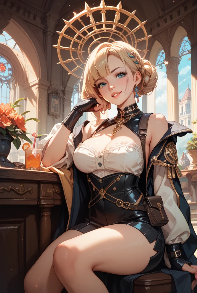 <lora:IvoryGoldAIv2:.9> IvoryGoldAI corset on woman, smiling