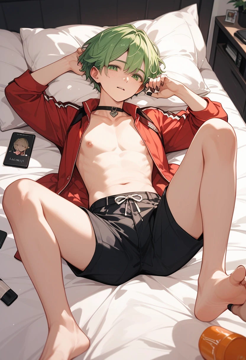 younge boy,Lie on a silver bench,Shirtless,white panties,fall asleep,Top-down view