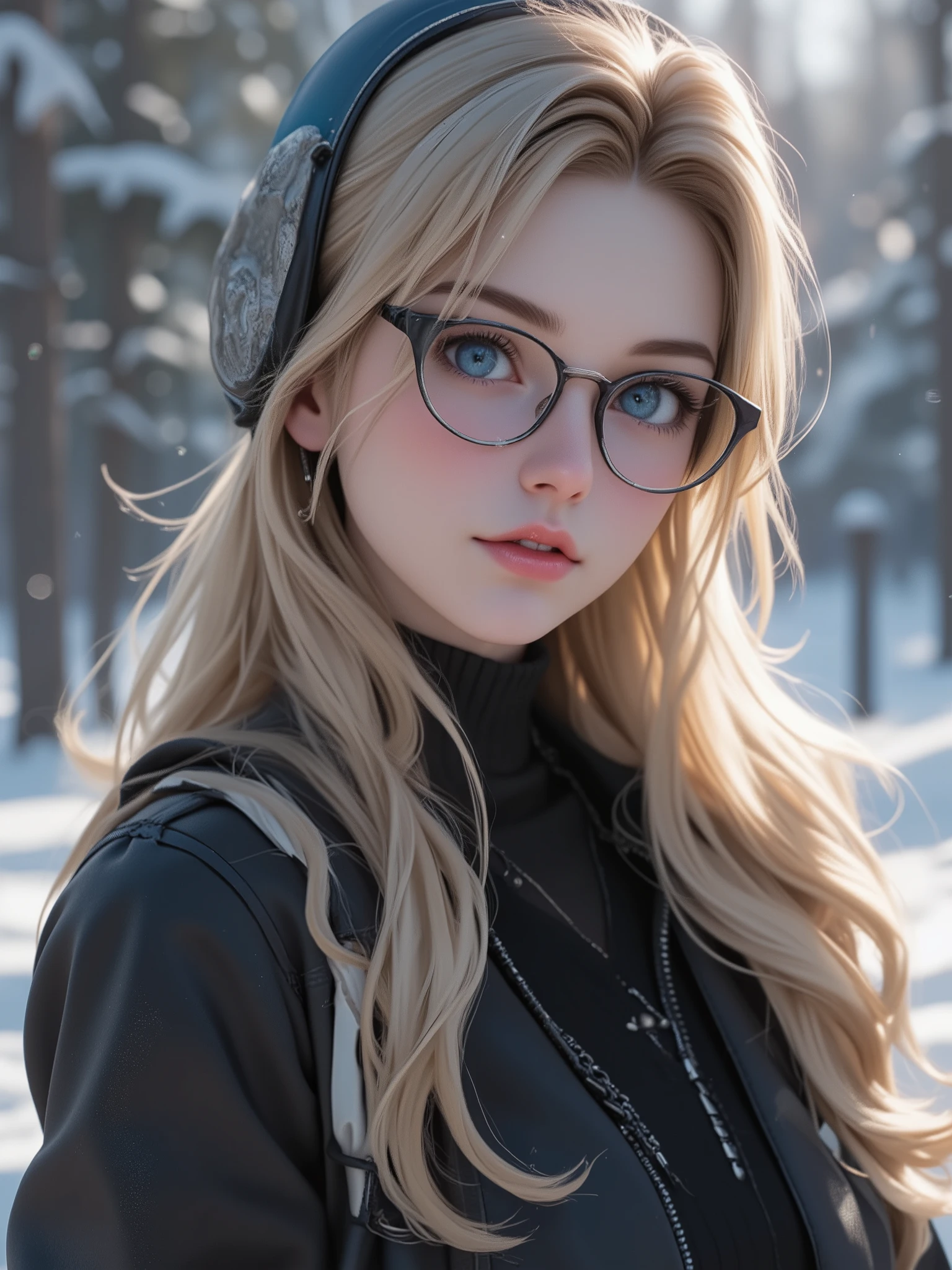 best quality, masterpiece, High resolution, portrait, blonde beauty, half-updo, blue eyes, shuba, dubronka, wrapped in ushanka, cold weather, extremely cold land, ultra detailed, absolutely resolution, masterpiece, 8K resolution, high quality CG, Beautiful CG, Soft Light, fashion brand image, Fashionable and casual, The Tyndall effect, lifelike, studio, Side lighting, (HD Skin:1.2), 8K超高清, high quality, Volumetric lighting, confess, photography, 超High resolution, 8K, Bokeh, Shallow depth of field, wearing glasses
