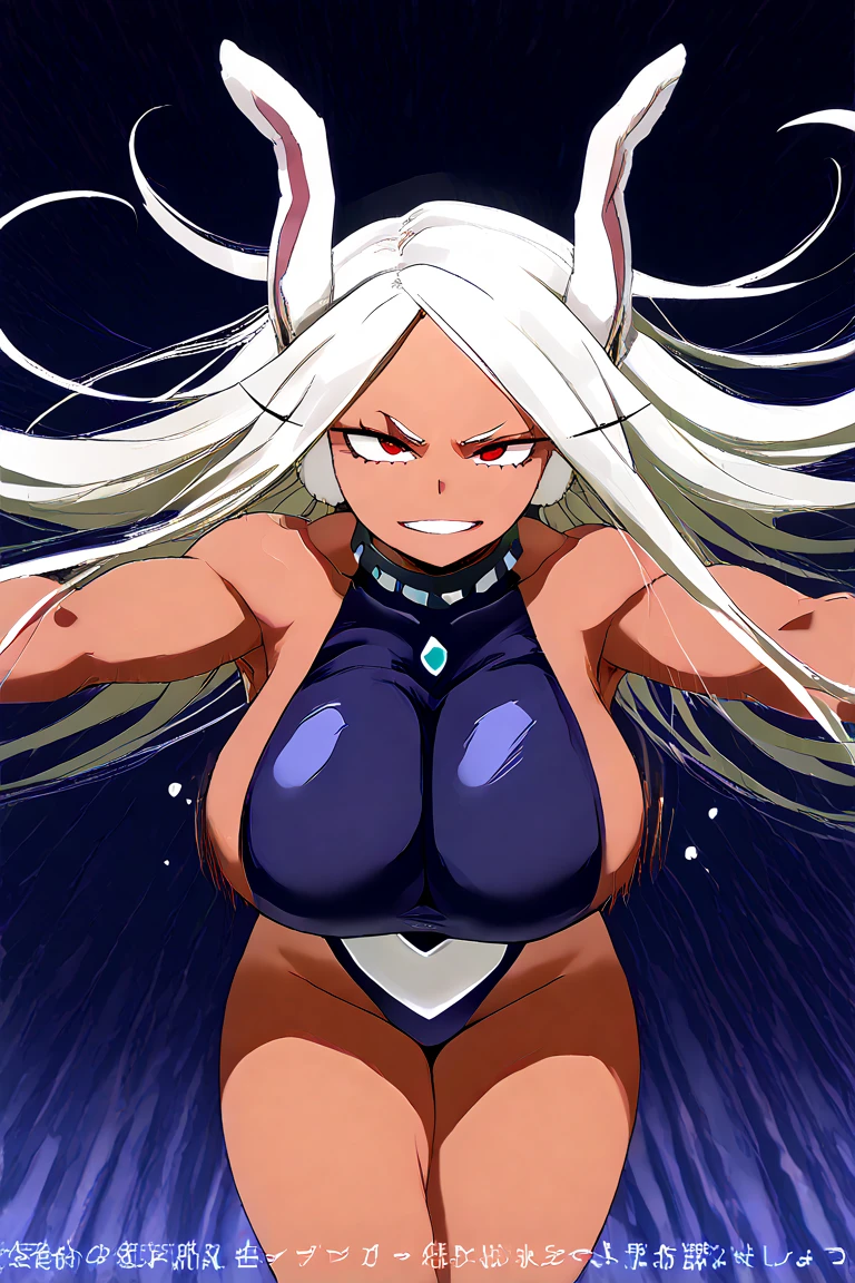 Make a girl super muscule, serious with pose badass