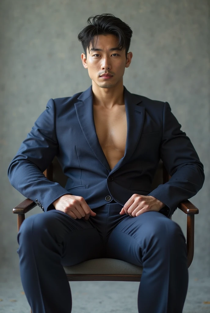 age 55,Hidetoshi Nakata,(Kogoro Mouri 1.3),bareness,Tong,fortitude,One foot on the chair,Business suit,black long socks,Muscle men,lbeard,fortitude,k hd,
