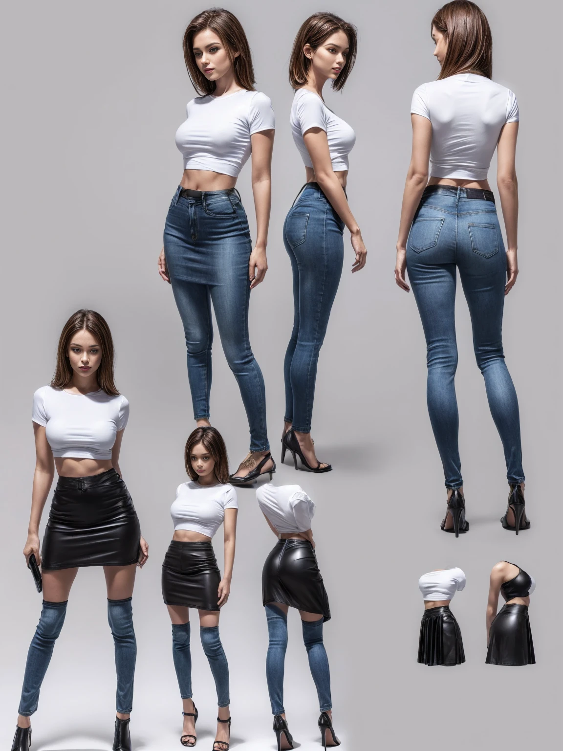 araffe woman in jeans and bra top holding a bag, modern fashion clothing, in town, stylish girl in urban outfit, realistic styling, photorealistic styling, fashion clothing, street outfit, realistic art style, dressed casually, photo realistic styling, blue jeans. Irreal 5, hyper realistic styling, fashion shoot 8k, in clothes! highy detailed