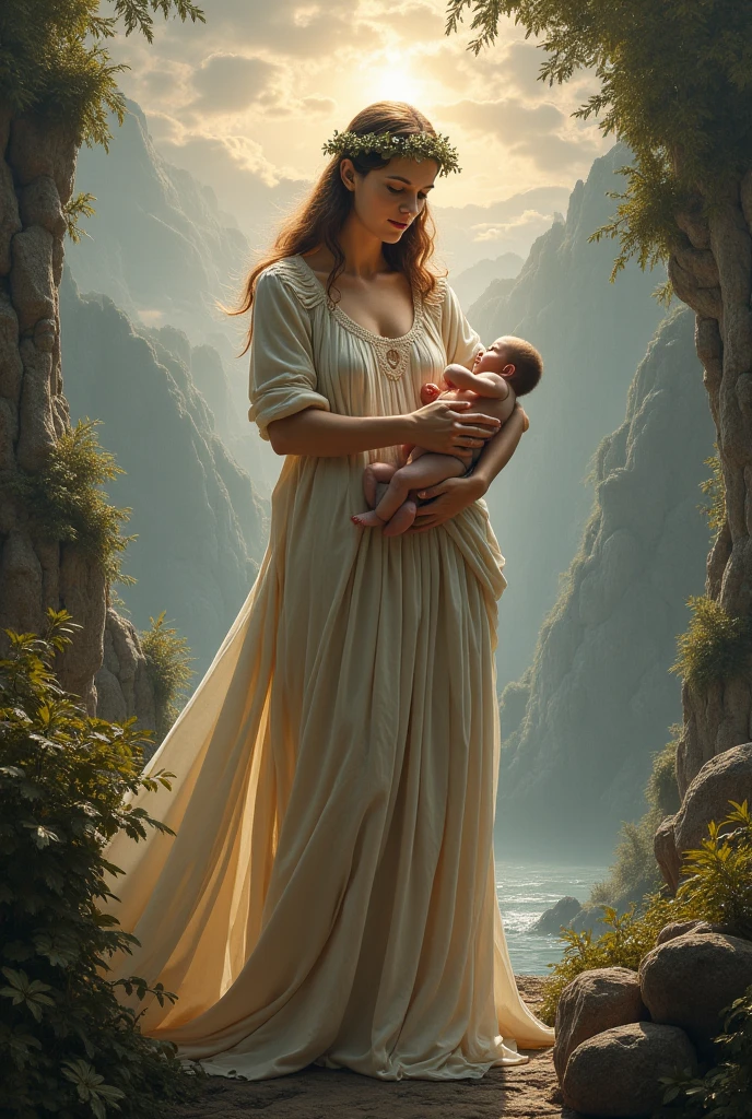 Giant woman hugging a man