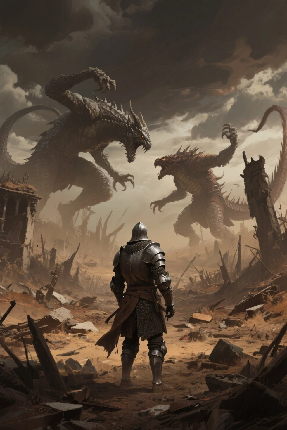 Create for my rpg 3 manticores about to attack a merchant trapped under his wagon 