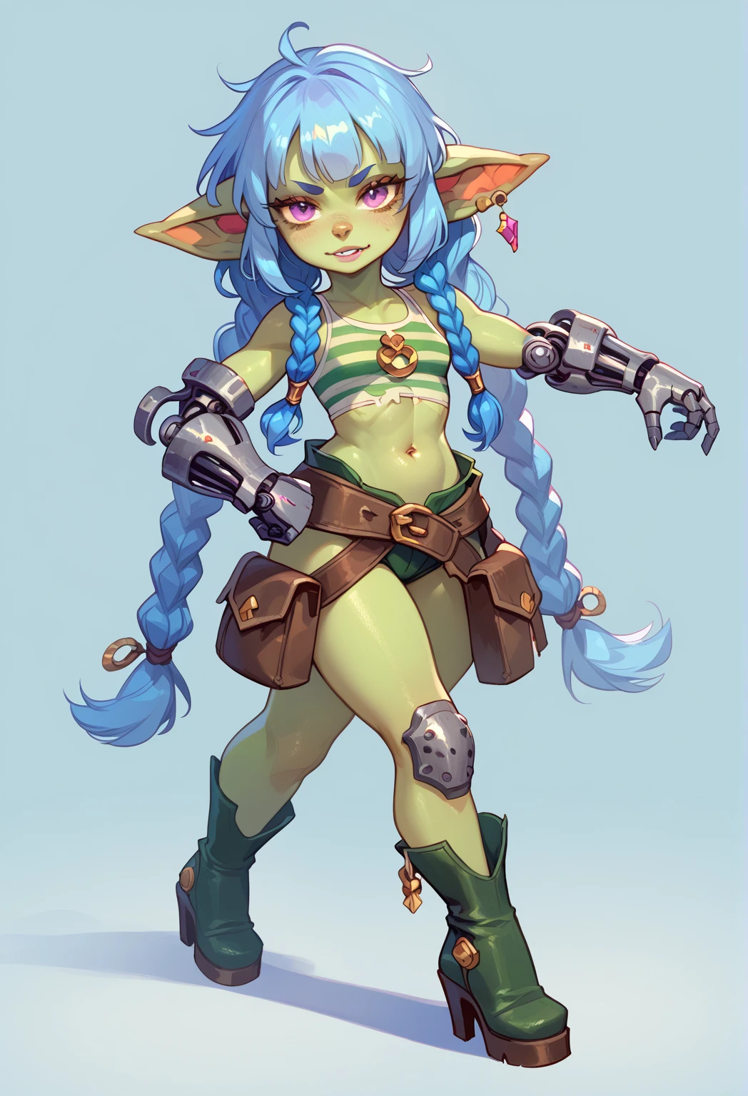 Sexy female troll, full body, furry body, muscle body, abdomen, white hair, mohawk hair, halo, blue underwear, flower on head, aqua eyes, heart-shaped eyes, pointy ears, grin, crazy, Pixar, high detail, backlighting, ray tracing, depth of field, close-up, bokeh, Canon, UHD, high details, anatomically correct, super detail, 8k, best quality