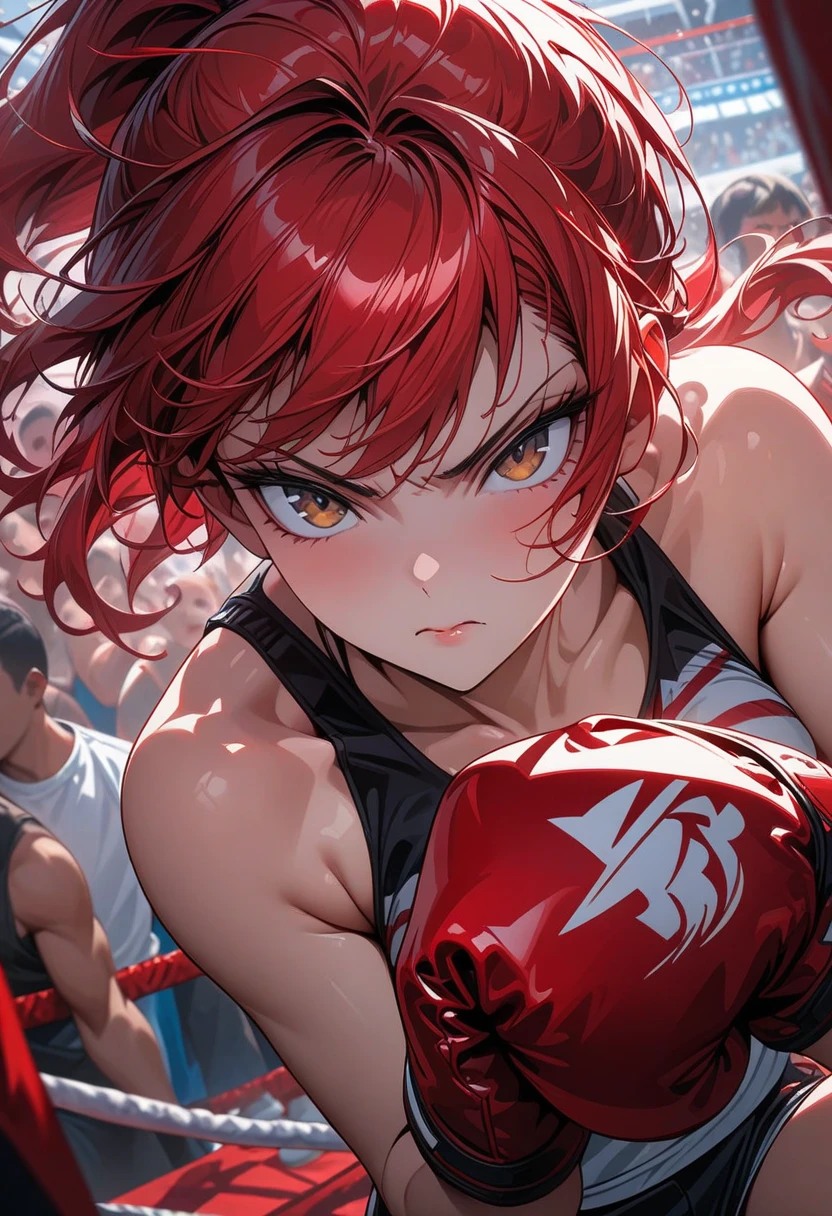 2 cutie fighters, (blue versus red), pro wrestling match, slender, flat chest,
red versus blue, fierce battle to the death, exchange of deadly techniques,
physical combat, fierce battle, heat, sweat, droplets, endures,
overflowing fighting spirit and anger, scream, roar,
BREAK in public, outdoor special wrestling stage, in big city, large crowd, cheers,
venue is filled with excitement. audience goes wild, chaotic ring stage, venue is hot,
(dynamic effects, rage energy, dynamic hair), excitement effect, sparkling and bright ring stage,
at night, flashy brightly lights, starry sky, skyscrapers, night lights, highly detailed landscape,
(masterpiece), (best quality), (extremely detailed), (highly presence image),
crisp image, sharp image, clear image, vivid image, noiseless image,
detailed body, highly detailed background,