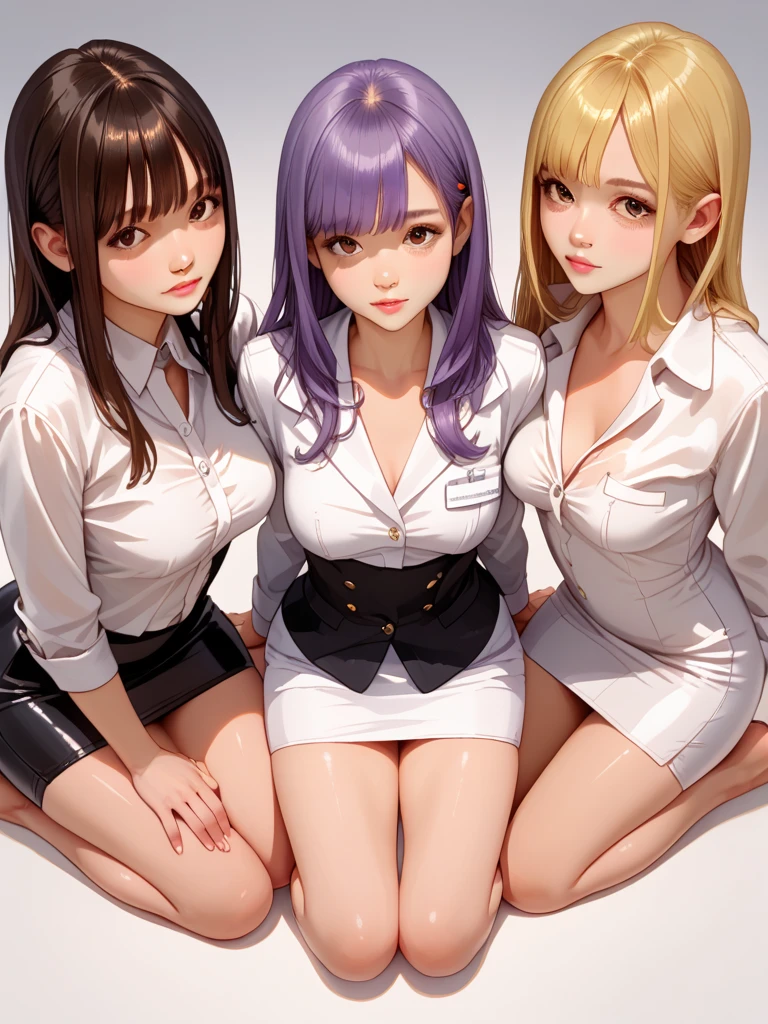 silber hair、hime-cut、Golden Eyes、age sisters、flat chest、Thin pubic hair、Beautiful open legs、Black nurse uniform、