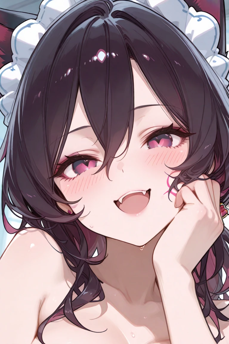 masterpiece, highest quality,One Girl,honkai_(series), Simple_background,head_ribbon,in, 髪clip,Bed,underwear,Showing nipples,Close your eyes and stick out your tongue,