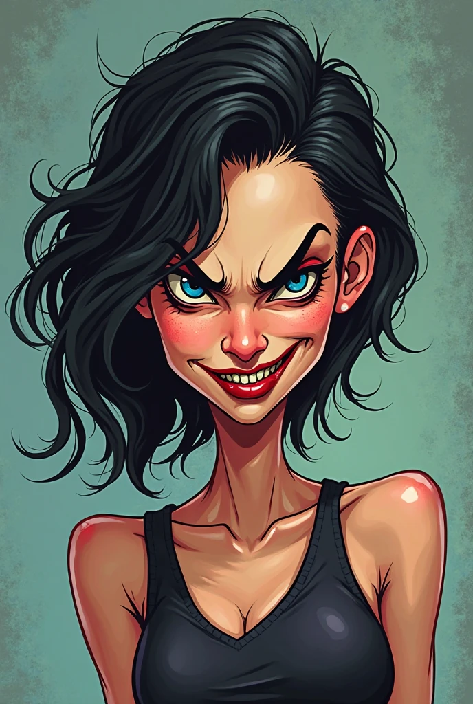 ((obra de arte,melhor qualidade)), absurdos,
gwen_Total_Drama, Gothic, barriga, sorridente, saia, meias altas,
Sozinho, sorridente, olhando para o espectador, tiro de vaqueiro, ,
Film composition, contrapposto