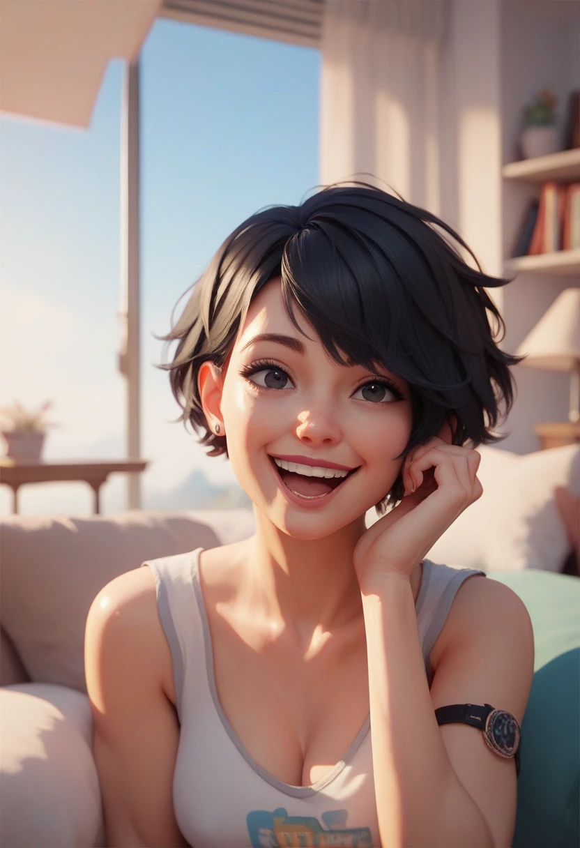 black hair, Beauthful, jk, White stockings, Overlooking, Sell moe, ahoge, clenched teeth, clenched teeth, Surrealism, Minimalism, Mannerism, depth of field, cinematic lighting, chromatic aberration, stereogram, 8k, super detail, textured skin, super detail, high details, high quality, award winning --auto